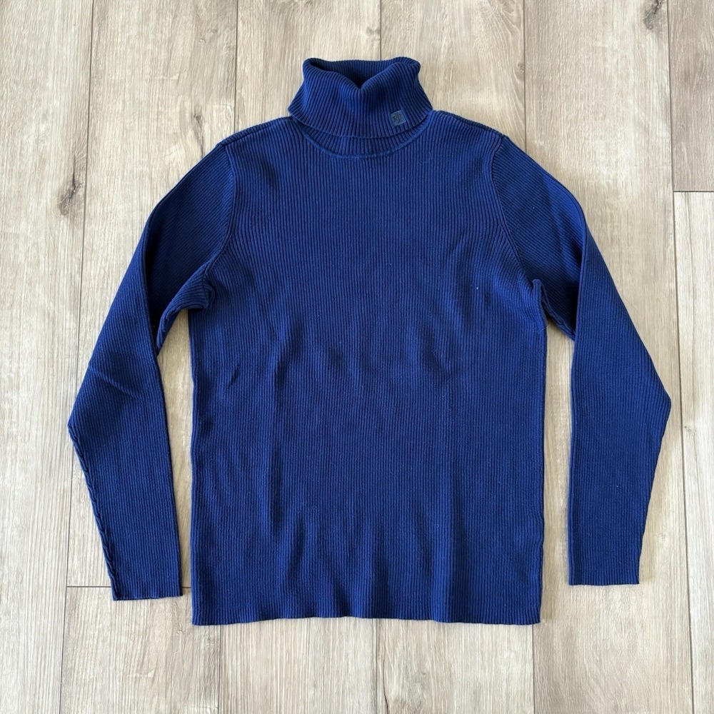 Lauren Ralph Lauren Women's 100% Cotton Blue Ribbed Turtleneck Sweater Size L